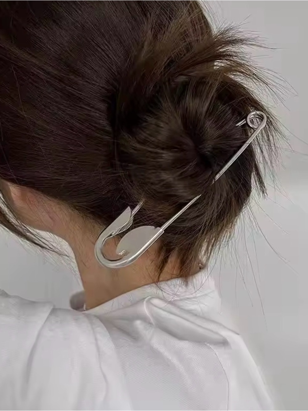Oversized Safety Pin Hair Clip Silver Tone Bun Hair Accessory Statement Barrette
